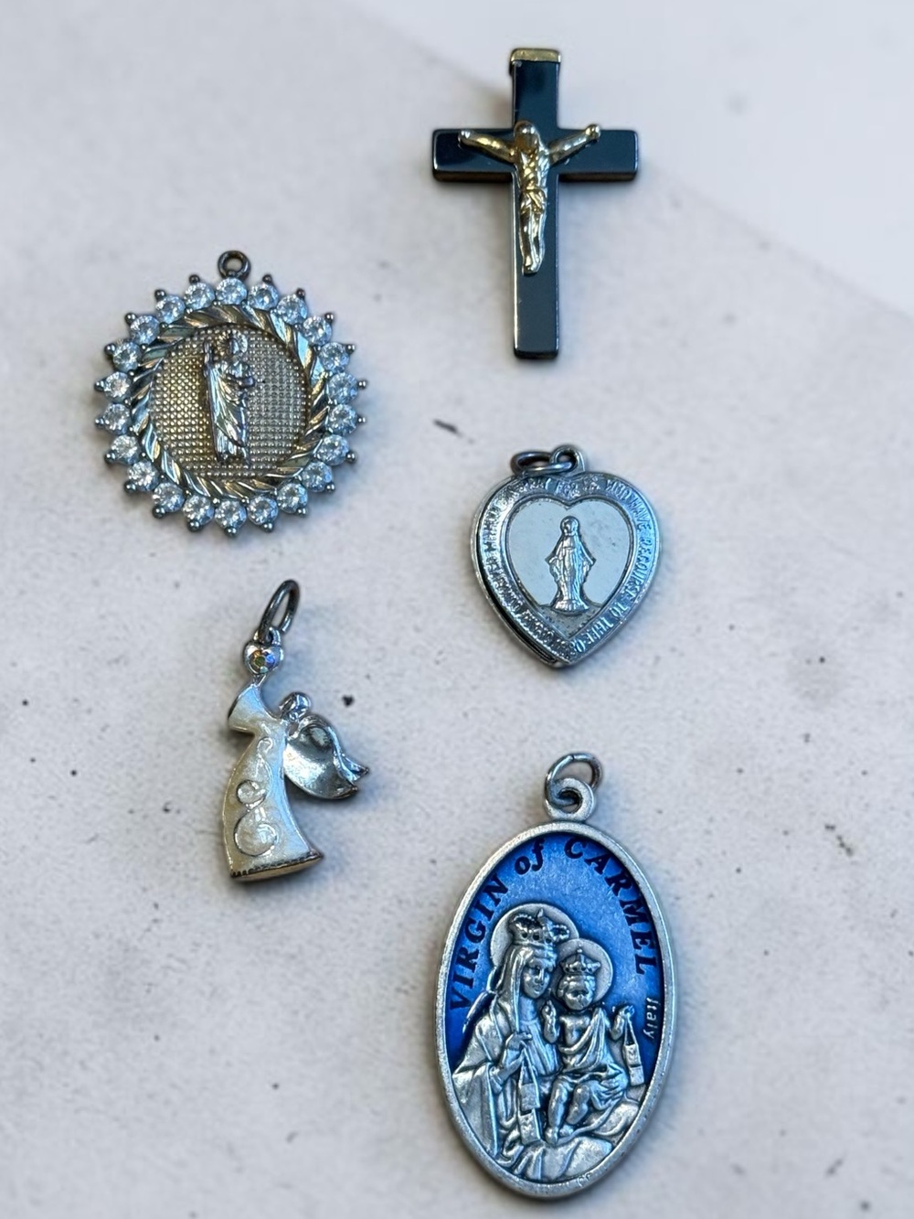 🫶🏻 Religious Medal Charm Pendant Set - Silver and Gold Tones